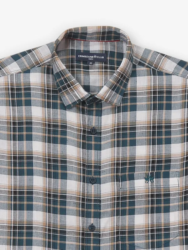 CRIMSOUNE CLUB bottle green checks cotton shirt for men
