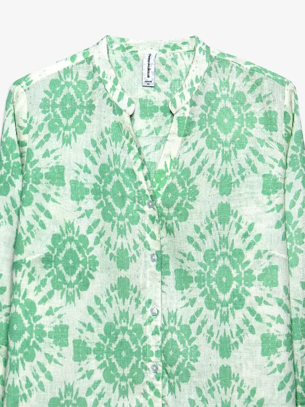 Crimsoune Club cotton light green printed shirt