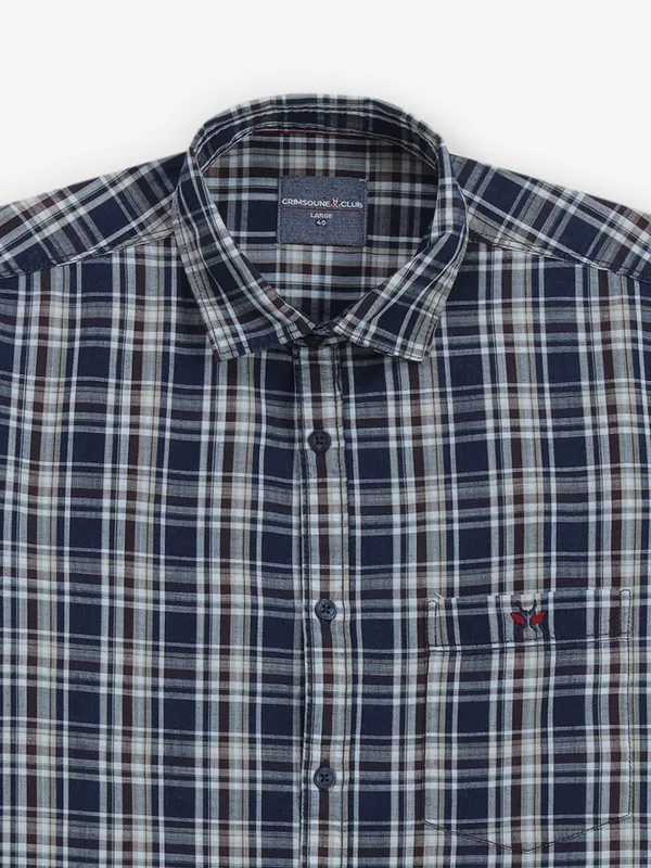CRIMSOUNE CLUB dark blue checks shirt for men