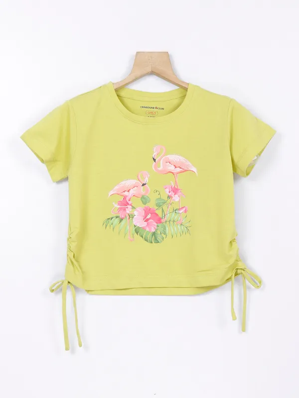 Crimsoune Club green cotton printed t shirt