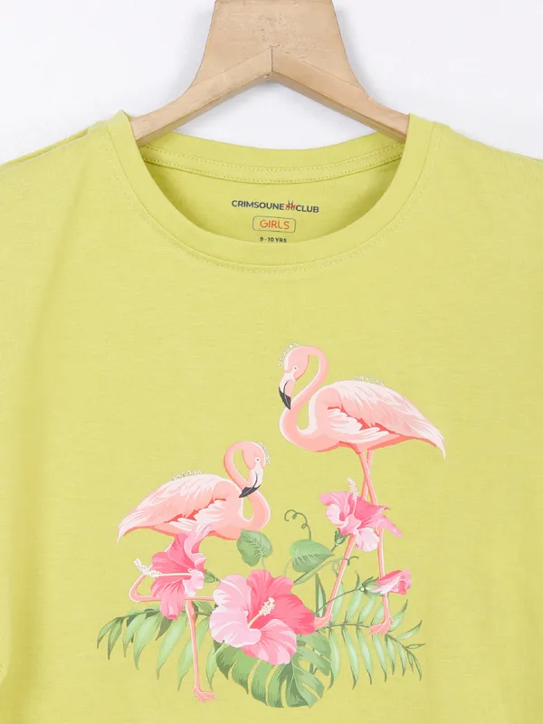 Crimsoune Club green cotton printed t shirt