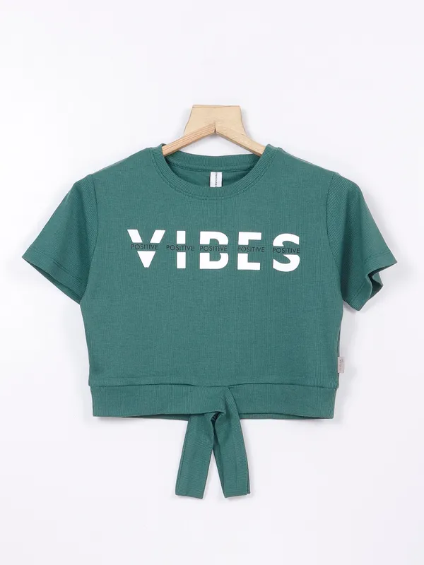 Crimsoune Club green knitted printed top
