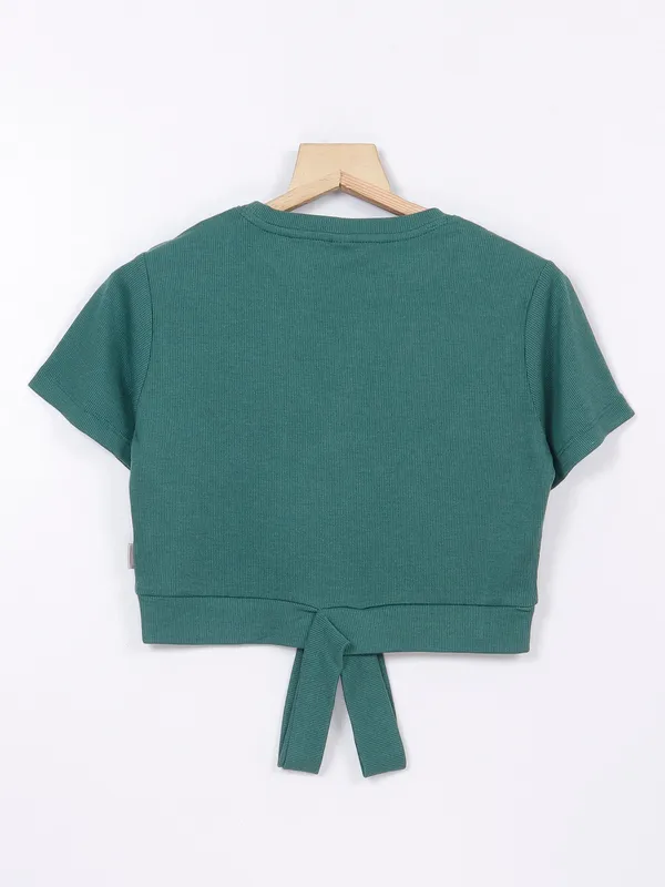 Crimsoune Club green knitted printed top