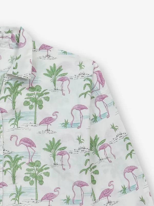 CRIMSOUNE CLUB green printed crop shirt
