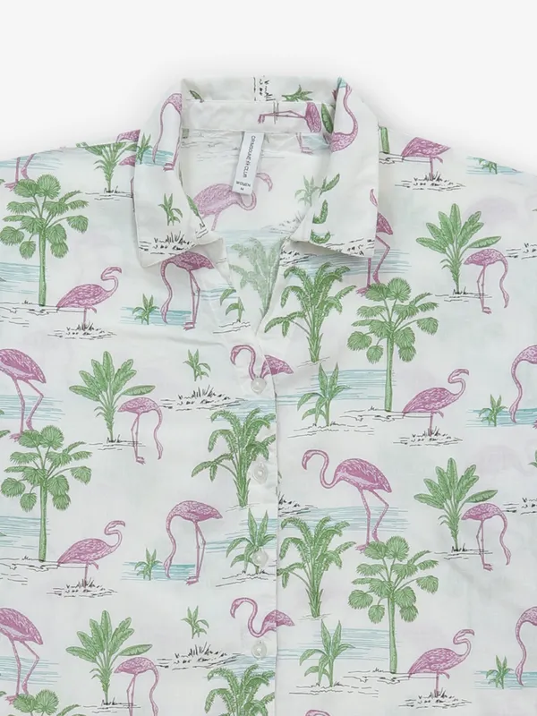 CRIMSOUNE CLUB green printed crop shirt