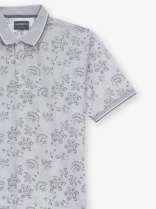 CRIMSOUNE CLUB grey printed polo t-shirt