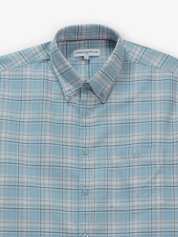 CRIMSOUNE CLUB light blue checks cotton shirt