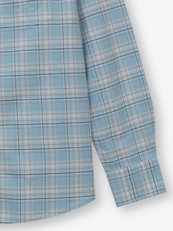 CRIMSOUNE CLUB light blue checks cotton shirt