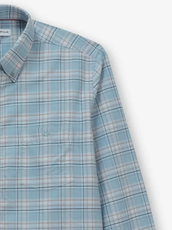 CRIMSOUNE CLUB light blue checks cotton shirt
