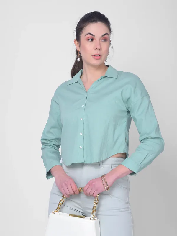 CRIMSOUNE CLUB light green crop shirt