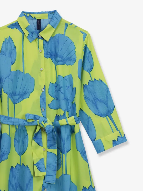 CRIMSOUNE CLUB lime green cotton casual wear dress