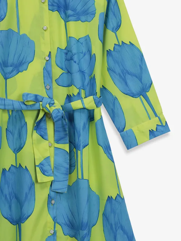 CRIMSOUNE CLUB lime green cotton casual wear dress