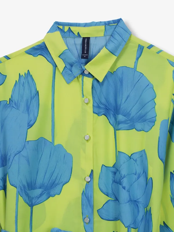 CRIMSOUNE CLUB lime green cotton casual wear dress