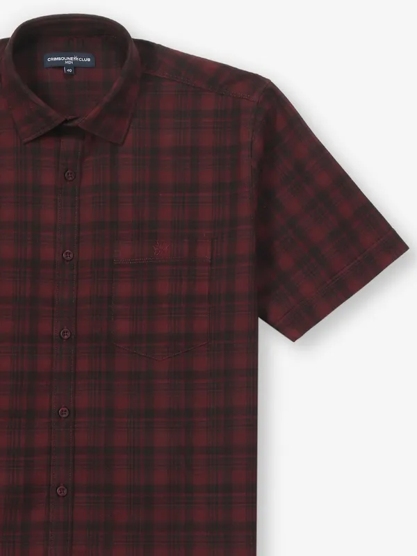 CRIMSOUNE CLUB maroon cotton slim fit shirt