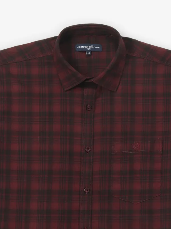 CRIMSOUNE CLUB maroon cotton slim fit shirt