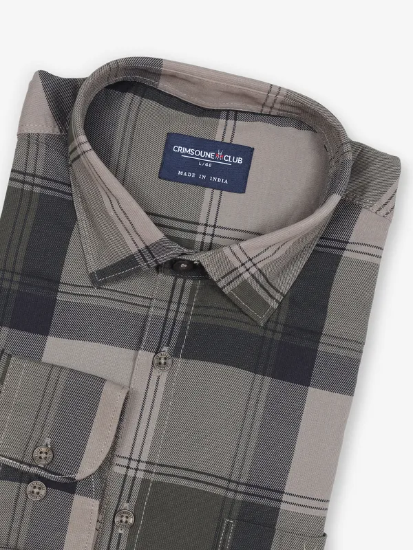CRIMSOUNE CLUB olive checks cotton shirt
