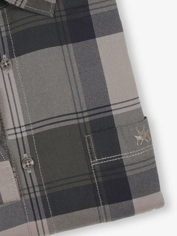 CRIMSOUNE CLUB olive checks cotton shirt