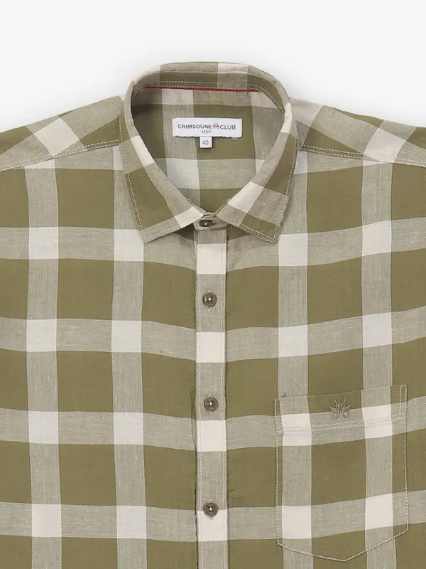CRIMSOUNE CLUB olive checks cotton shirt for casual wear