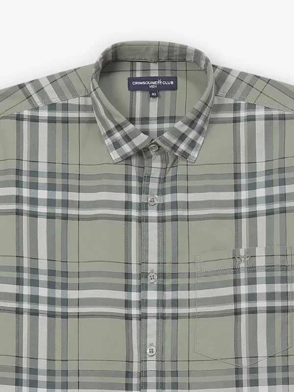 CRIMSOUNE CLUB olive checks cotton shirt for men