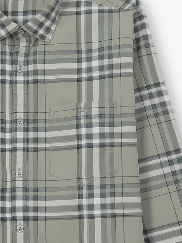 CRIMSOUNE CLUB olive checks cotton shirt for men