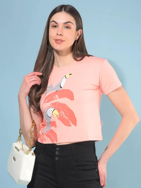 CRIMSOUNE CLUB peach cotton crop top