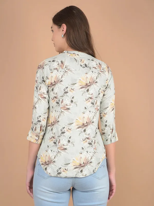 CRIMSOUNE CLUB pista green cotton silk shirt for women