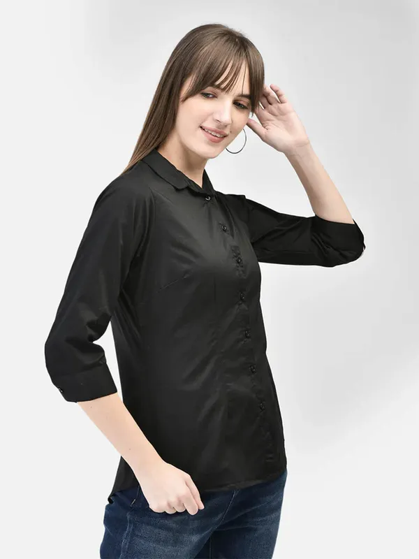 CRIMSOUNE CLUB plain black cotton shirt