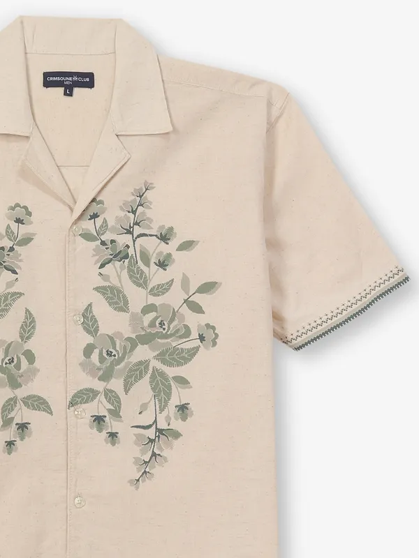 CRIMSOUNE CLUB printed beige cotton shirt for men