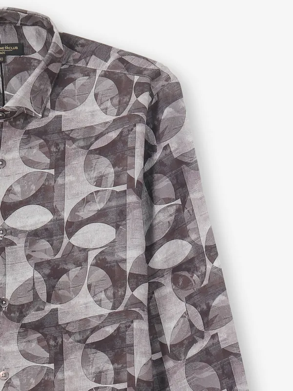 CRIMSOUNE CLUB printed brown cotton shirt