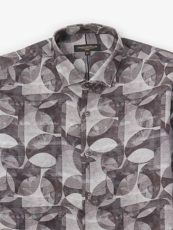 CRIMSOUNE CLUB printed brown cotton shirt