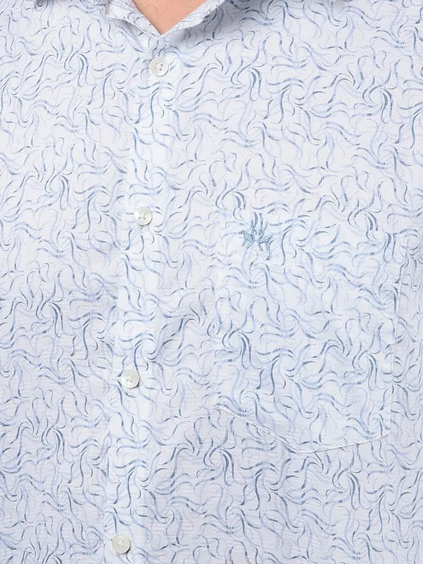 CRIMSOUNE CLUB printed casual white cotton shirt for mens