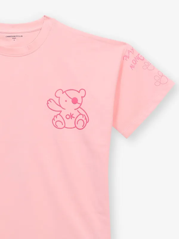 CRIMSOUNE CLUB printed pink cotton crop top