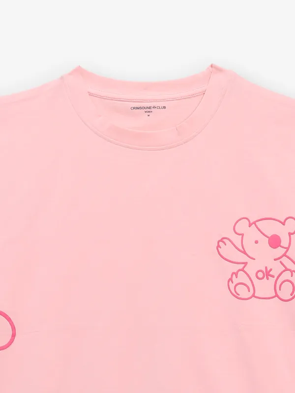 CRIMSOUNE CLUB printed pink cotton crop top