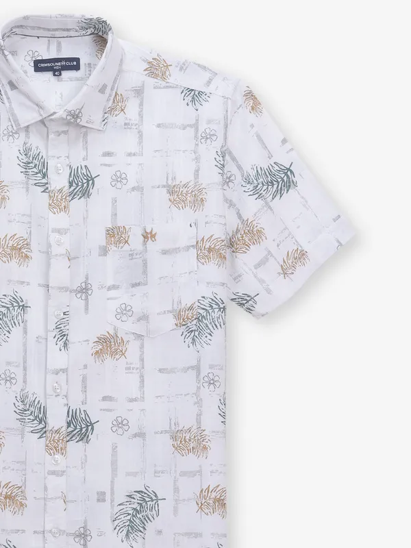 CRIMSOUNE CLUB printed white cotton shirt