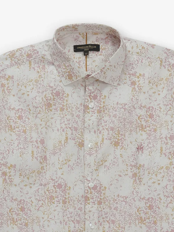 CRIMSOUNE CLUB printed white cotton shirt for mens