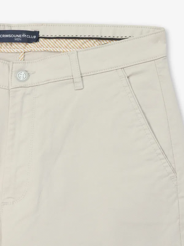 CRIMSOUNE CLUB solid cotton off white trouser for men