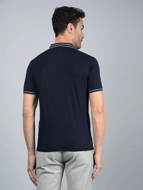 CRIMSOUNE CLUB solid navy blue polo t-shirt