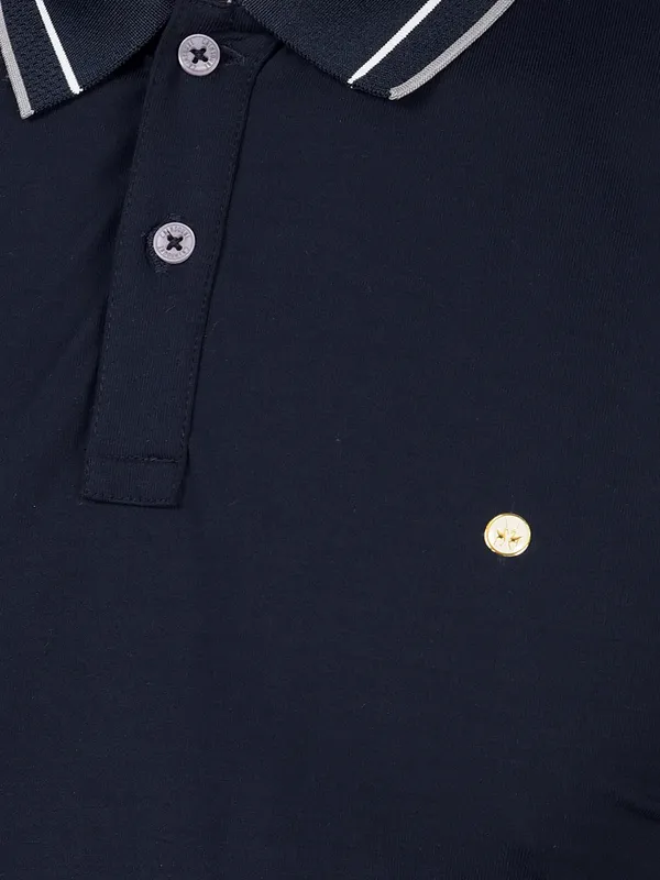 CRIMSOUNE CLUB solid navy blue polo t-shirt