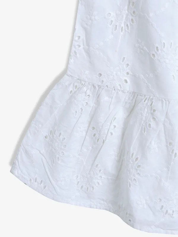 CRIMSOUNE CLUB white cotton embroidery frock
