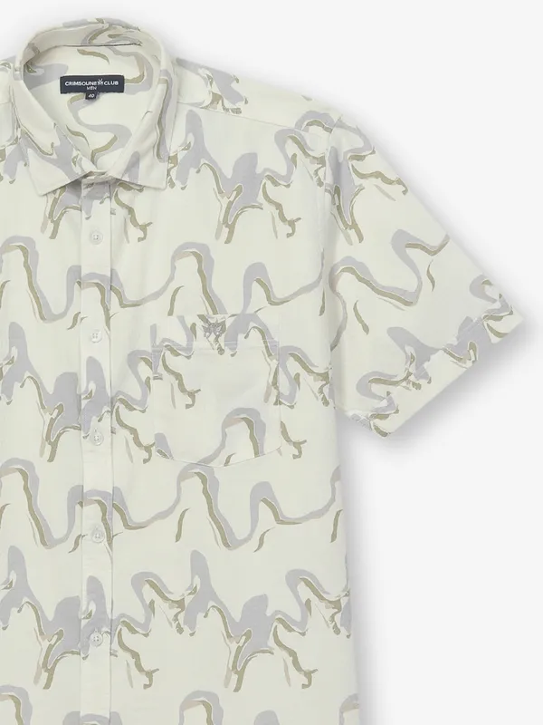 CRIMSOUNE CLUB white cotton printed shirt for men's
