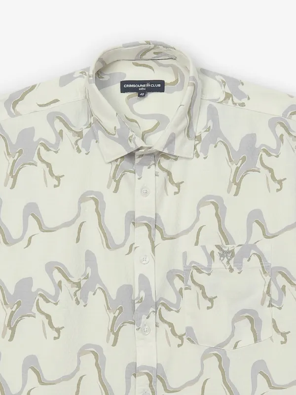 CRIMSOUNE CLUB white cotton printed shirt for men's