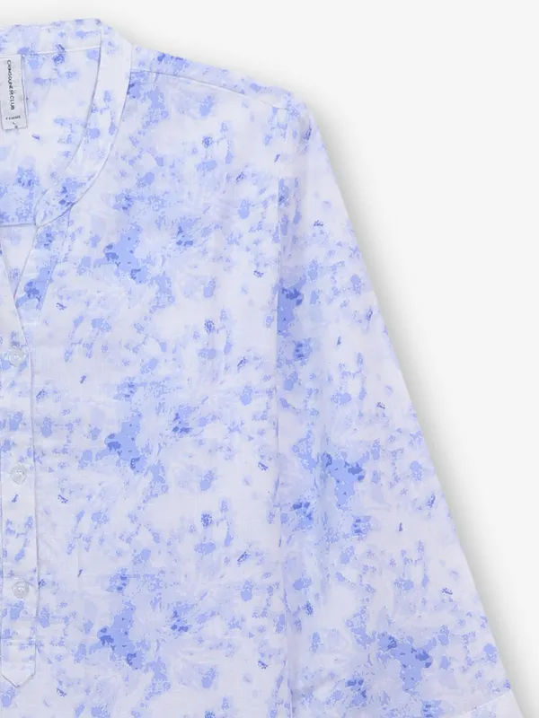 CRIMSOUNE CLUB white cotton printed tunic top