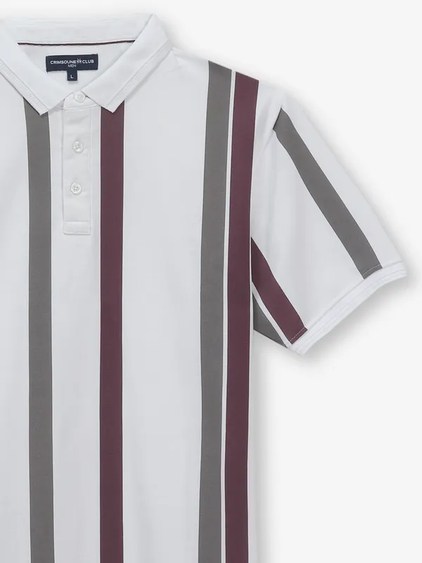 CRIMSOUNE CLUB white cotton t-shirt with stripe