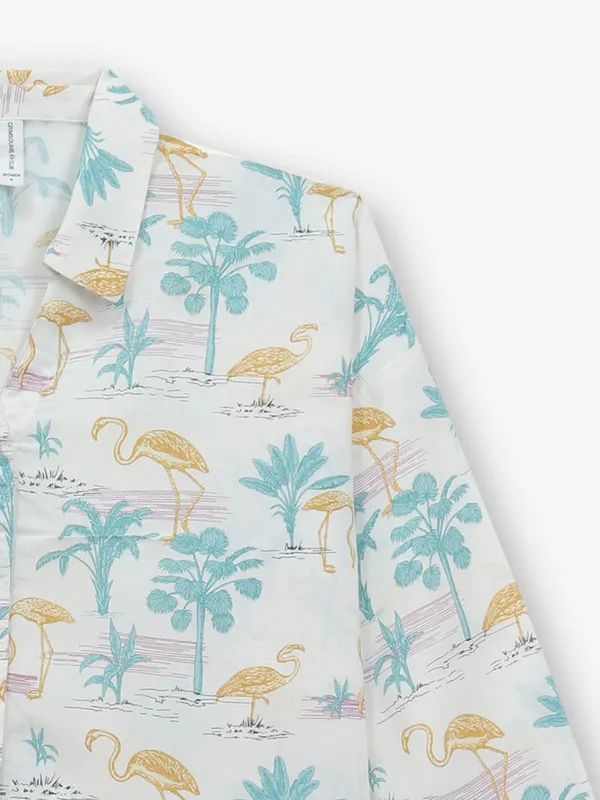 CRIMSOUNE CLUB white printed cotton crop shirt