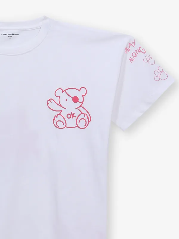 CRIMSOUNE CLUB white printed cotton crop top