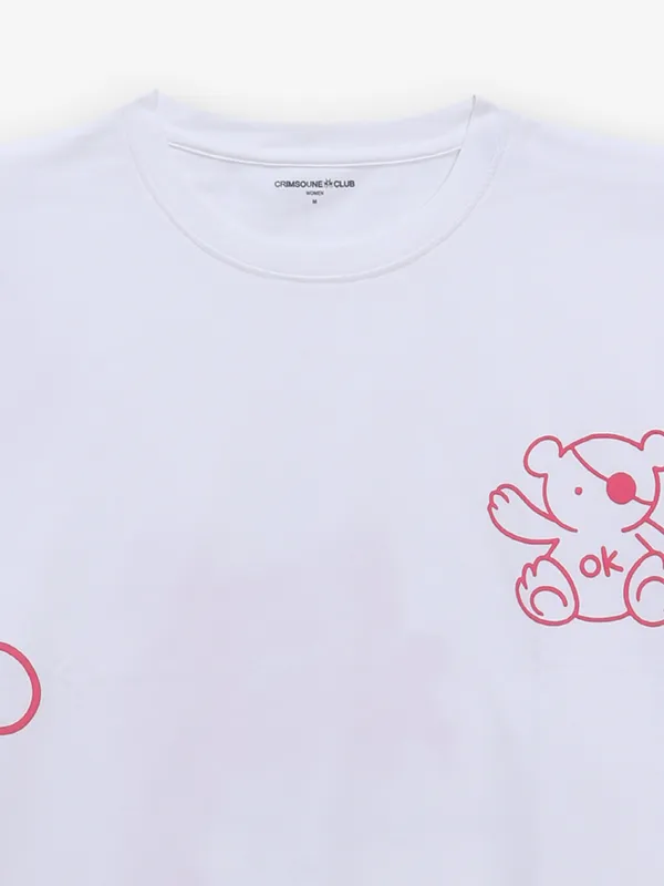 CRIMSOUNE CLUB white printed cotton crop top