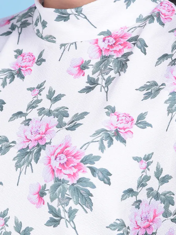 CRIMSOUNE CLUB white printed cotton top