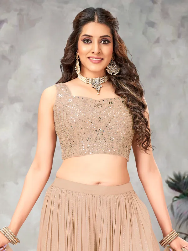 Crop top style beige georgette palazzo suit