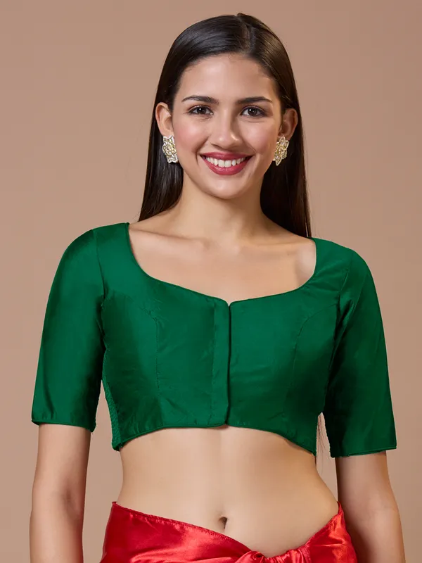 Darg green ready made silk blouse