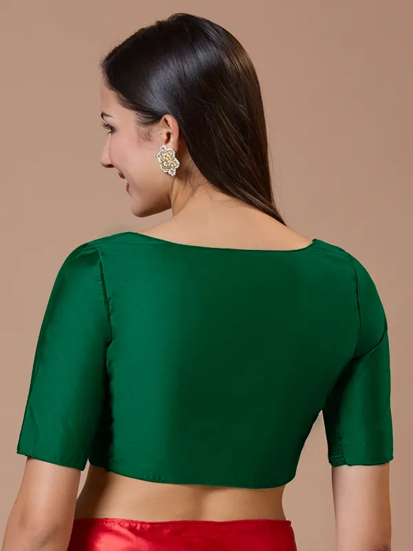 Darg green ready made silk blouse